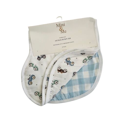 Mini & Me Burp Bib Cars & Blue Gingham