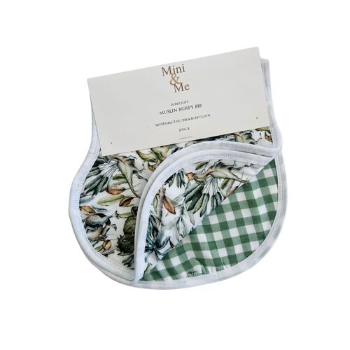 Mini & Me Burp Bib Jurassic & Forest Gingham