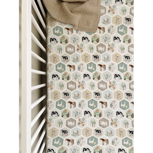 Mini & Me Fitted Cot Sheet Patchwork Farm