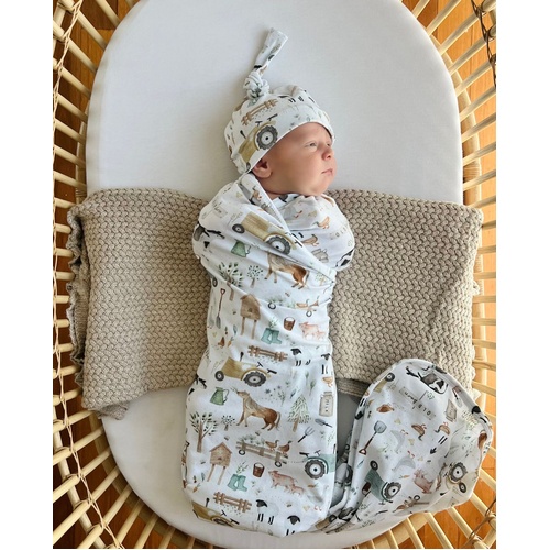 Mini & Me Organic Jersey Baby Wrap Set Farm Life