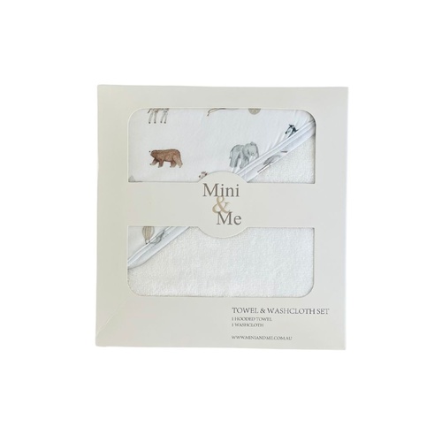 Mini & Me Hooded Towel & Wash Cloth Set Savanna Bebe'